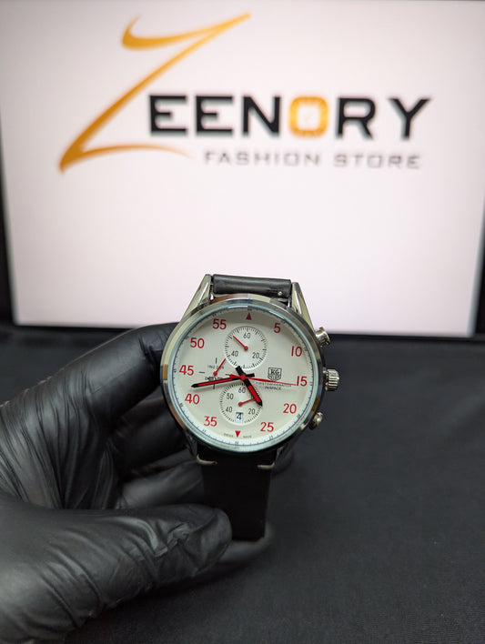 Tag Heuer Quartz Chronograph – White Dial with Red Accents