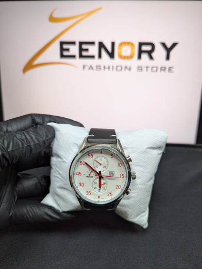 Tag Heuer Quartz Chronograph – White Dial with Red Accents