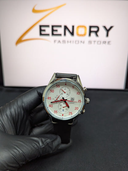 Tag Heuer Quartz Chronograph – White Dial with Red Accents