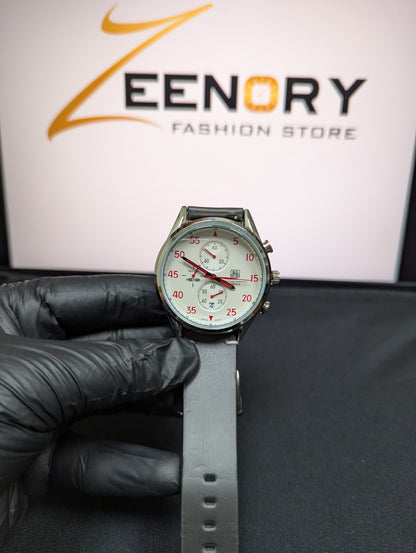 Tag Heuer Quartz Chronograph – White Dial with Red Accents