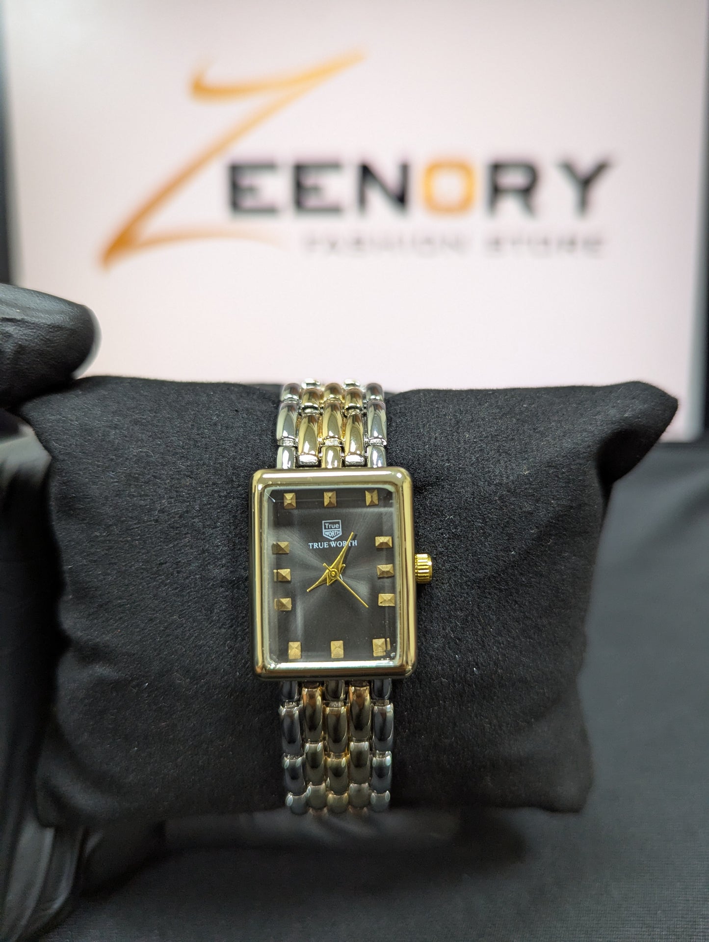 TRUE WORTH Rectangular Dial Dual Tone Watch