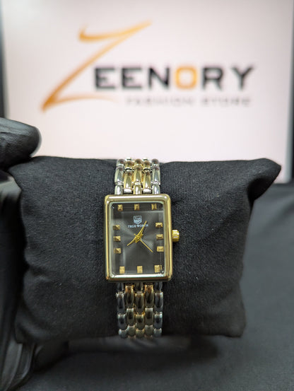 TRUE WORTH Rectangular Dial Dual Tone Watch