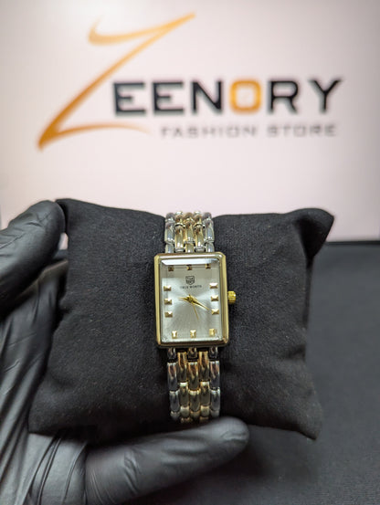 TRUE WORTH Rectangular Dial Dual Tone Watch