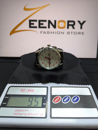 Tag Heuer Quartz Chronograph – White Dial with Red Accents